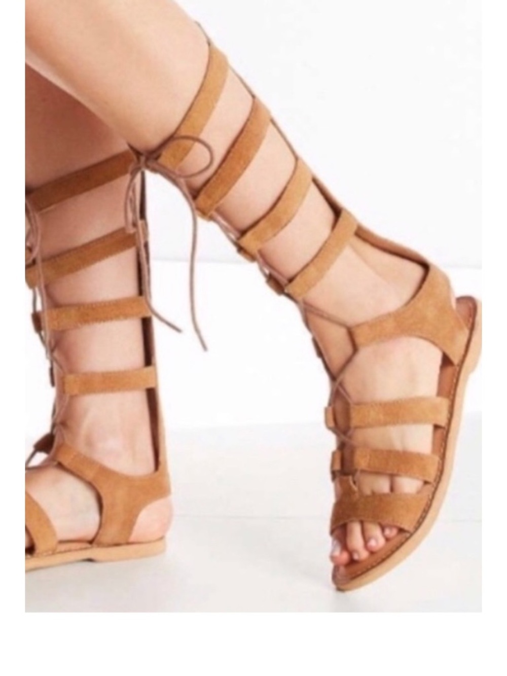 Urban Outfitters Gladiator Sandals Zip Back Lace Front Flat brown UO